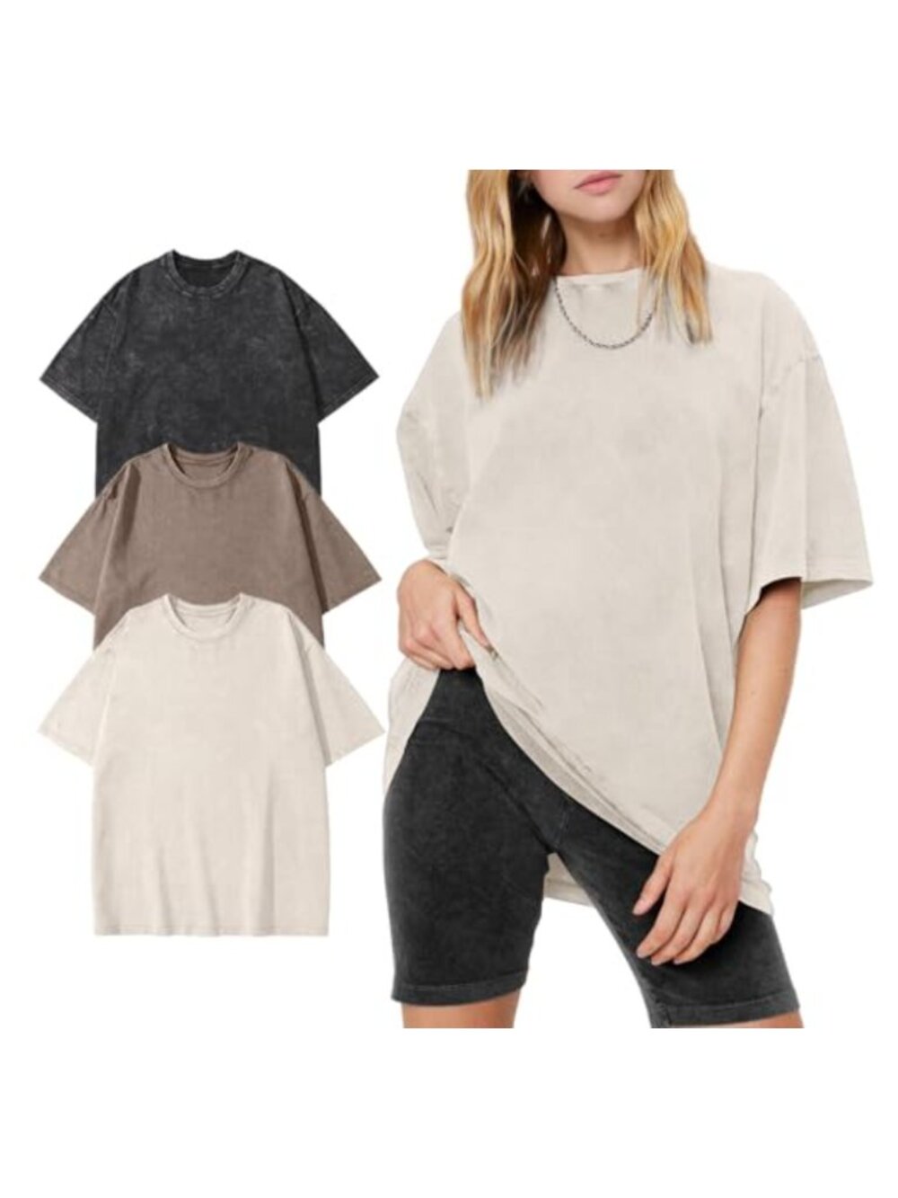 Women's Oversized Vintage Acid Washed Cotton Baggy Gym Tee Top